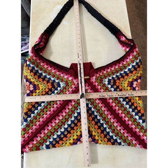 Handmade Women's Multi-Color Large Granny Squares Crochet Tote Bag - Picture 3 of 6